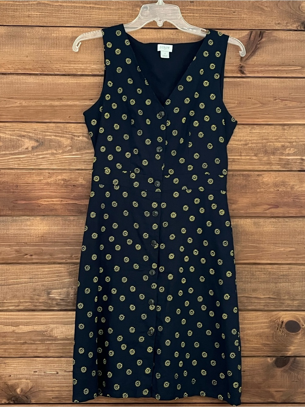 J. Crew Navy Button-Front Daisy Print Dress